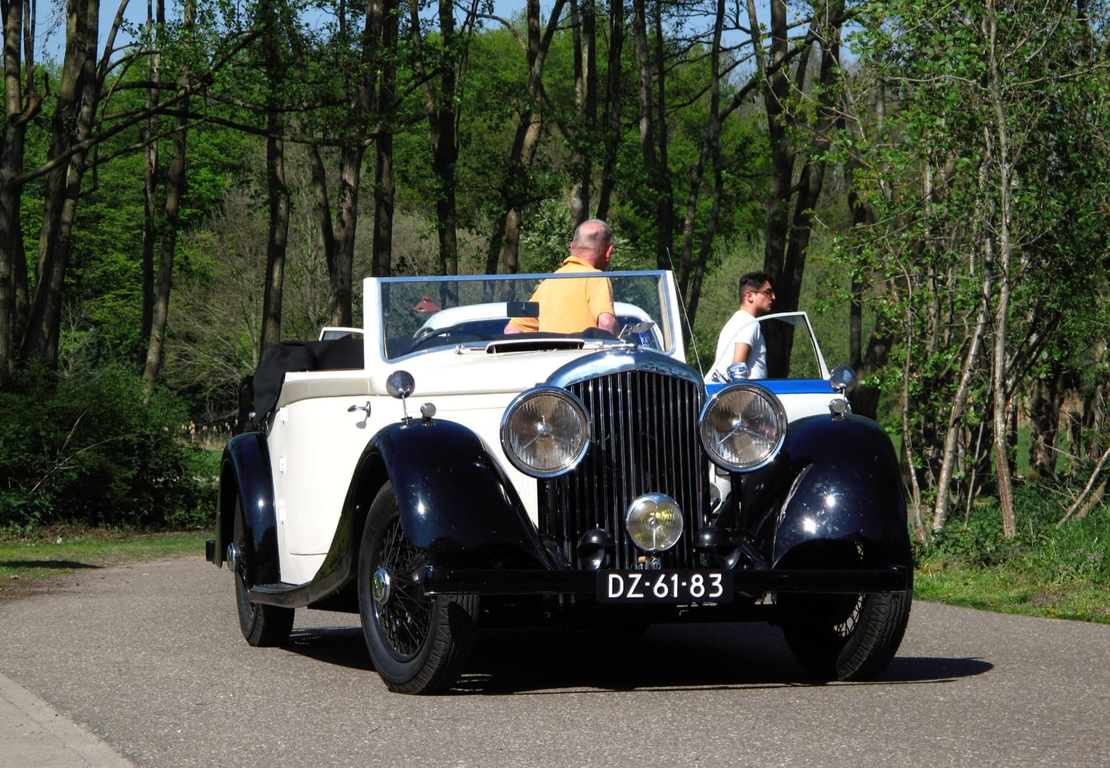 A black and white 1937 Derby Bentley 4¼ Litre drophead with registration DZ-61-83