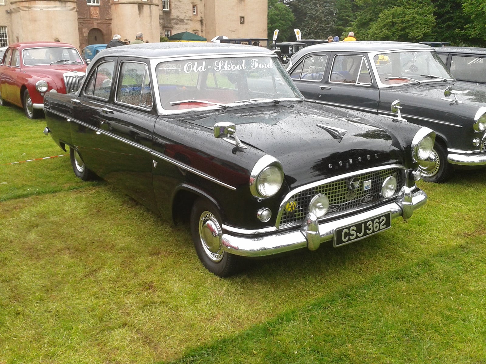 A Ford Consul Mk2 saloon, front three-quarter view on grass