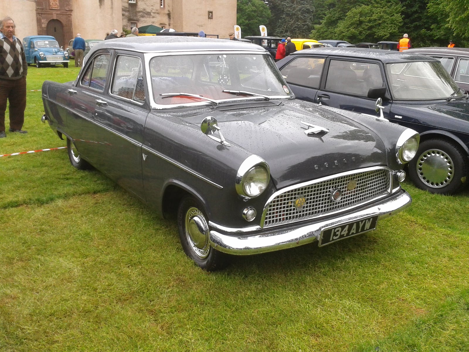 A grey Ford Consul Mk2 saloon, front three-quarter view