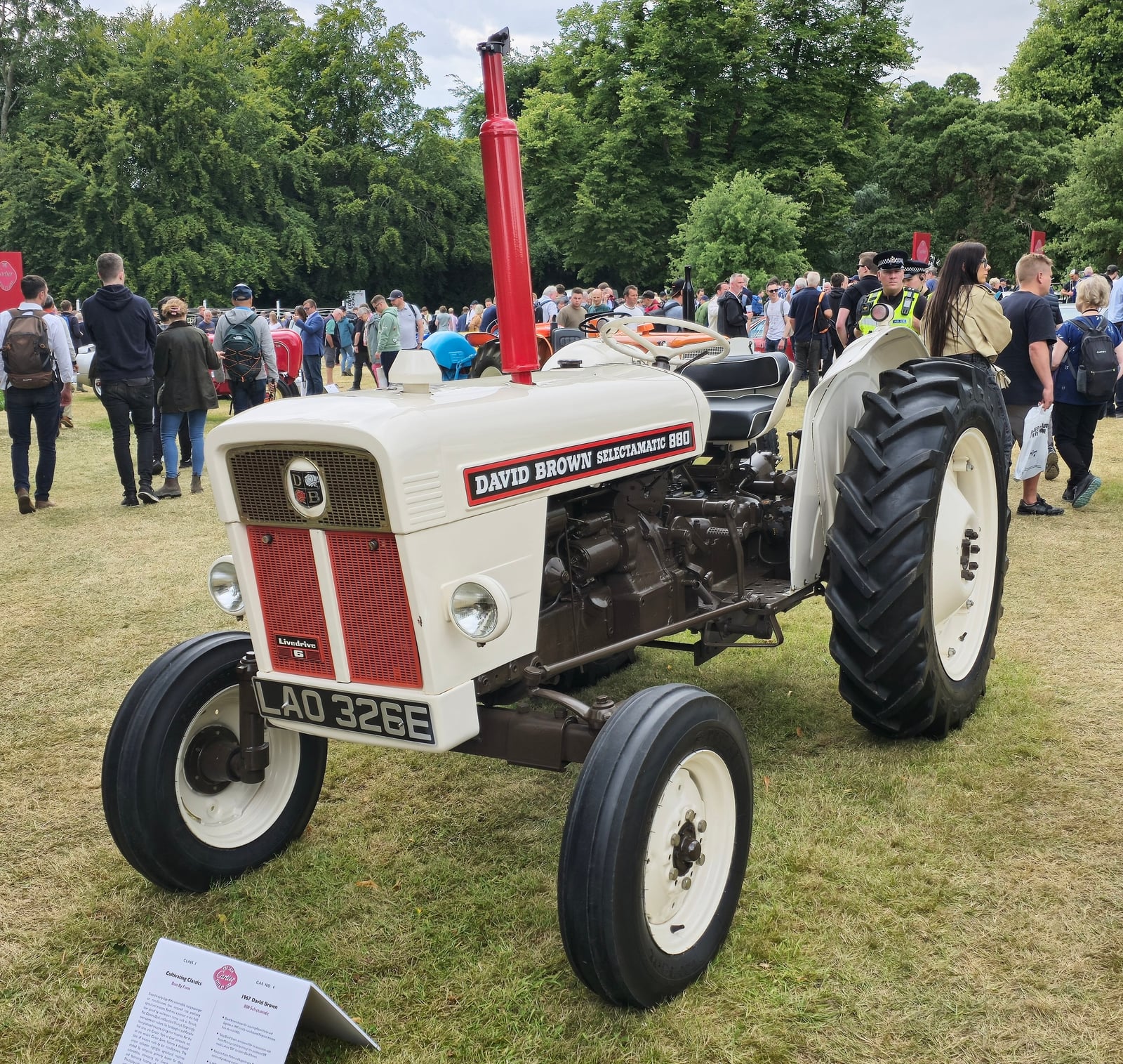 An immaculate white and red David Brown Selectamatic 880, registration LAO 326E, at a show