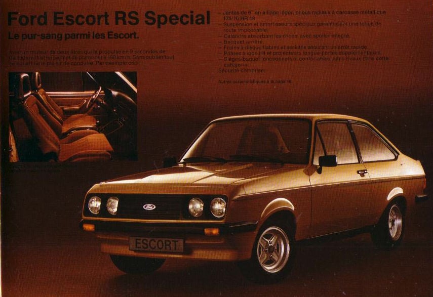 A period sales brochure for the Ford Escort RS2000