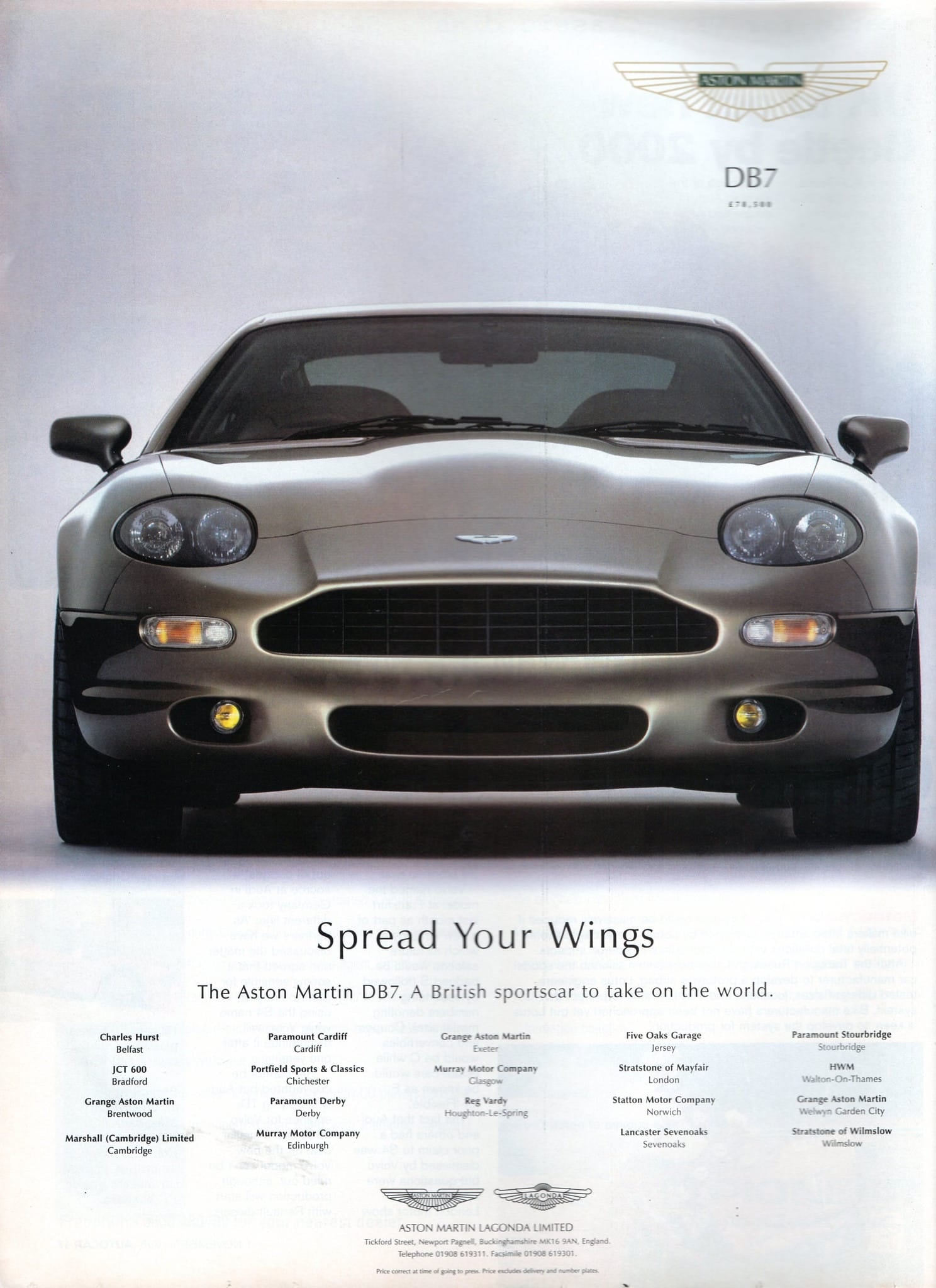 A 1995 period advertisement for the Aston Martin DB7 headed Spread Your Wings