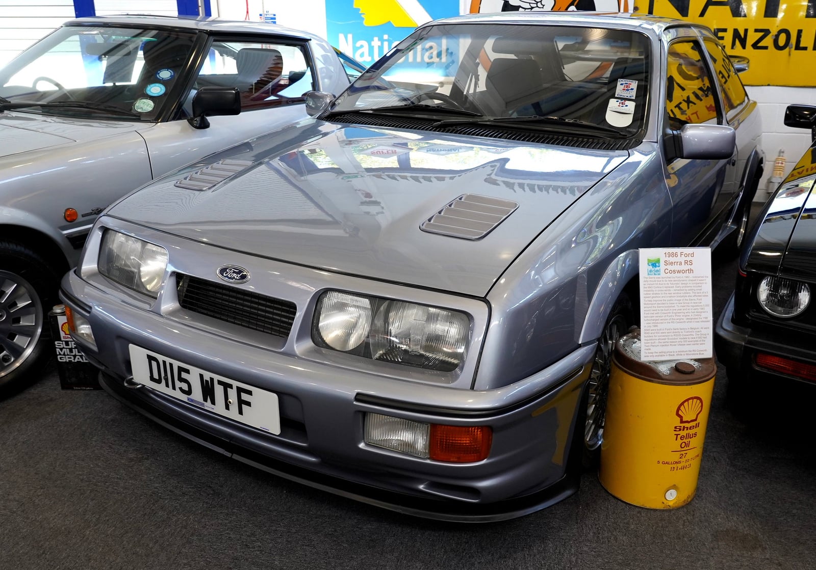 A black three-door Ford Sierra RS Cosworth, front three-quarter view