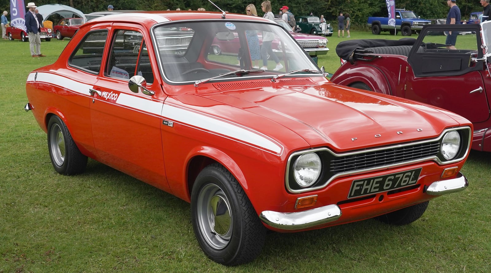 A red Mk1 Ford Escort Mexico, front three-quarter view