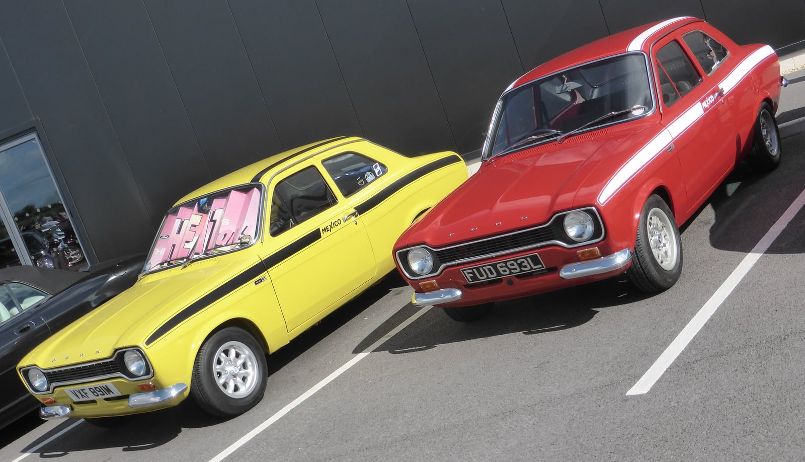 A pair of Mk1 Ford Escort Mexicos at a show