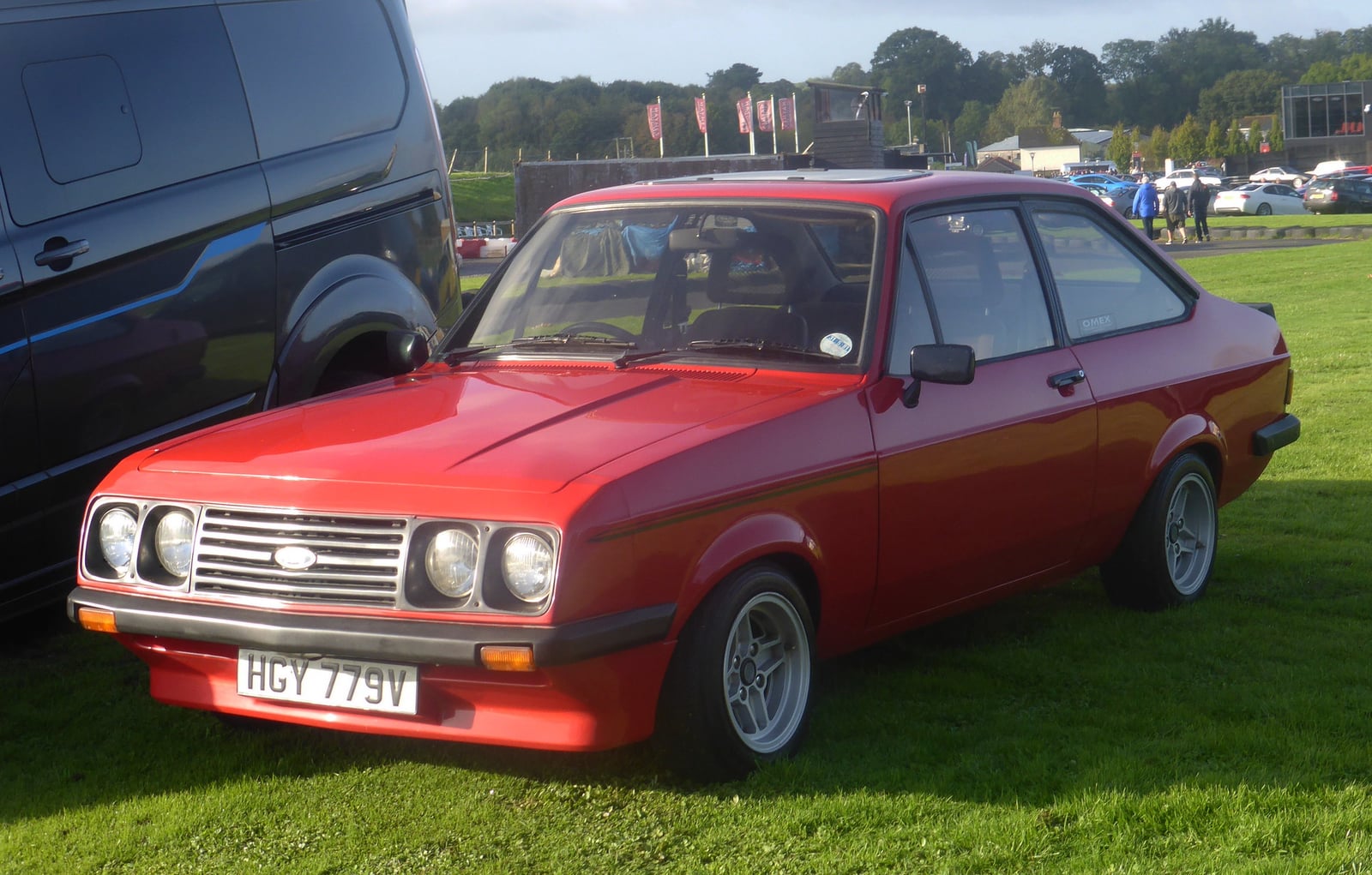 A red Mk2 Ford Escort RS2000, front three-quarter view