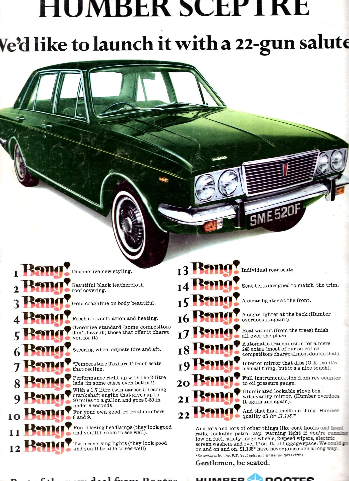 A period Humber Sceptre advertisement headed with a twenty-two gun salute