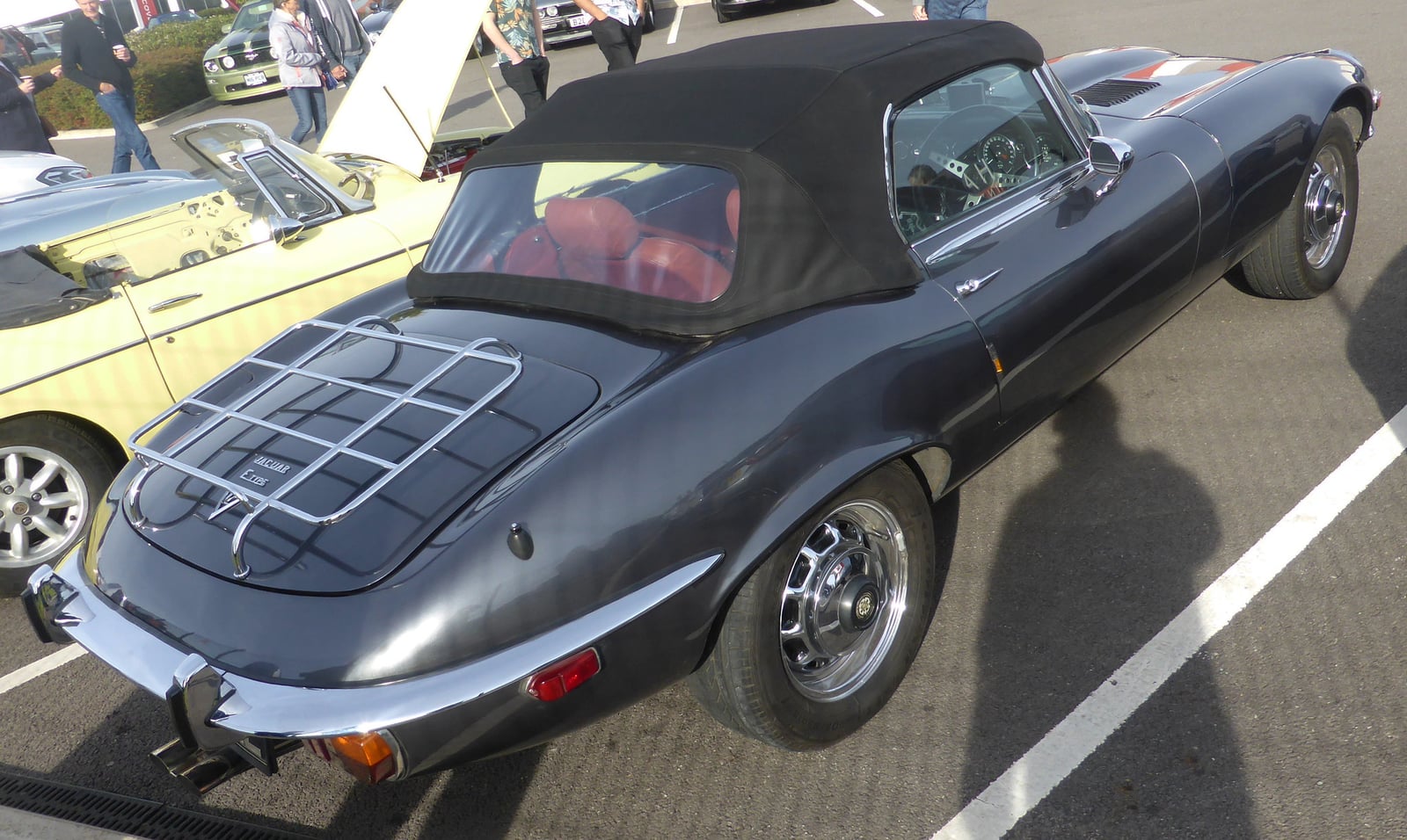 A Jaguar E-Type Series 3 V12 roadster, front three-quarter view, with the large cross-slatted grille