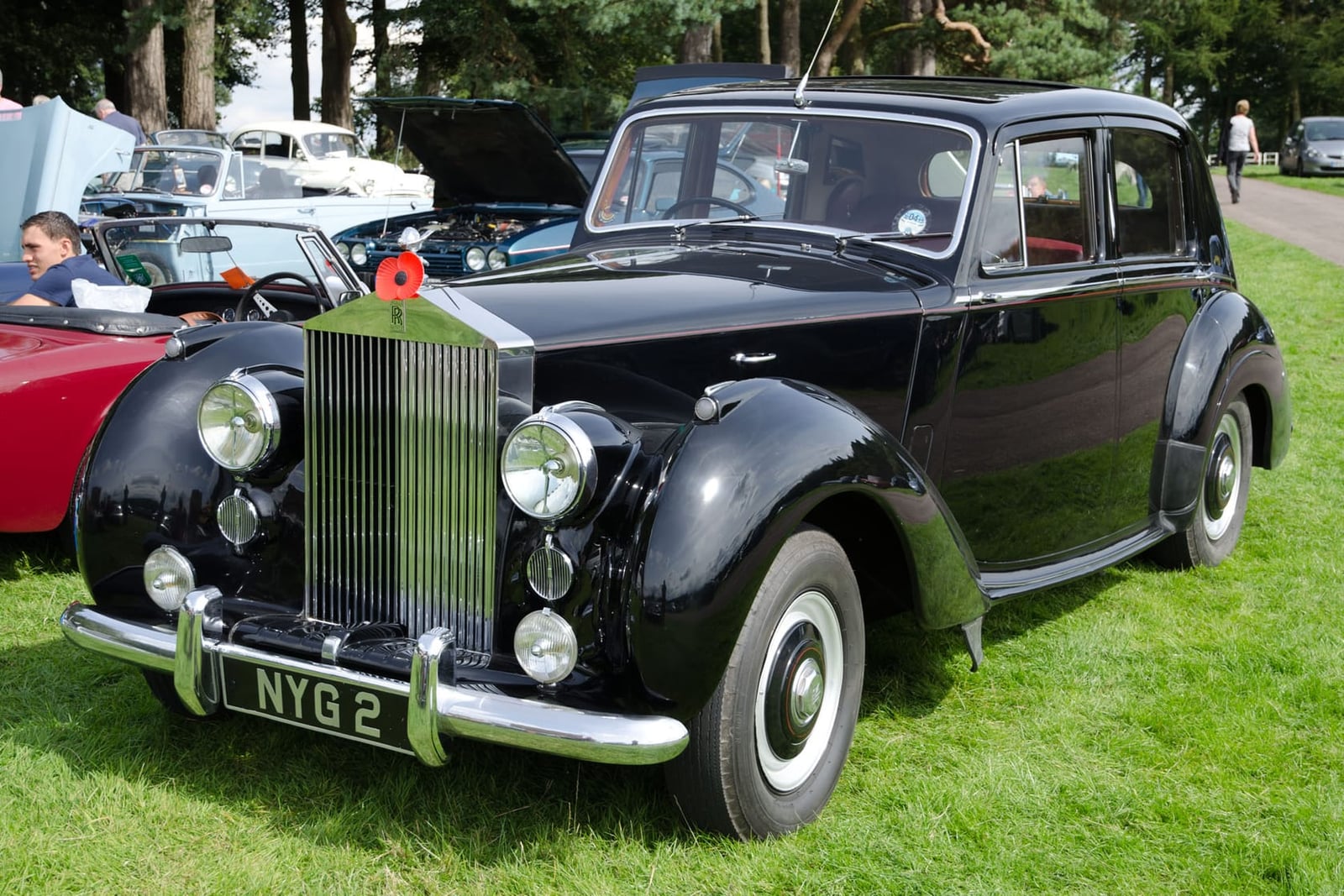 A black 1954 Rolls-Royce Silver Dawn with UK registration NYG 2 on a show field