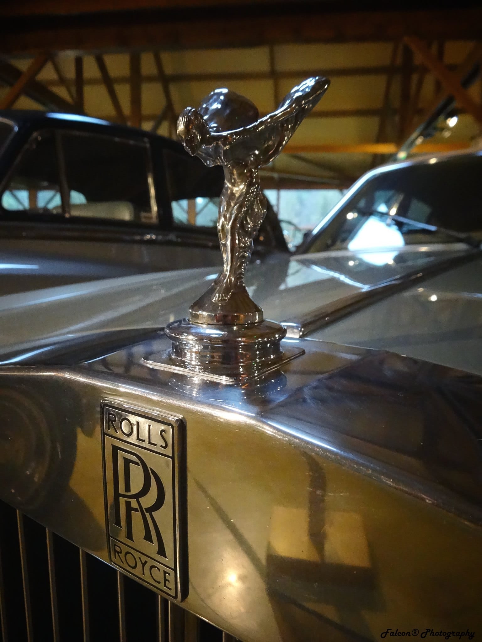 The Spirit of Ecstasy and grille of a 1983 Rolls-Royce Silver Spirit in close detail