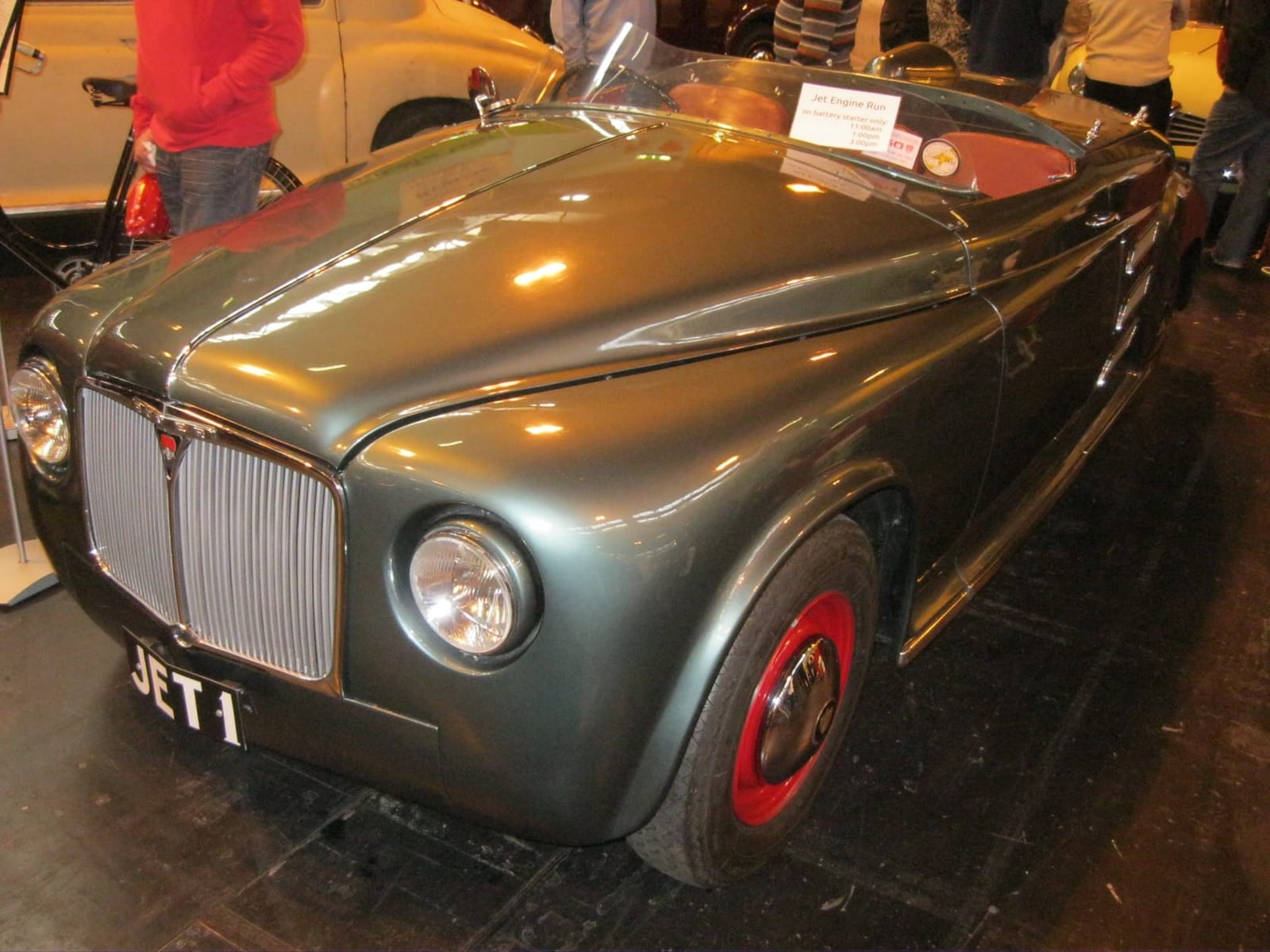 The Rover JET 1 gas turbine car, a low open two-seater based on P4 running gear, on museum display