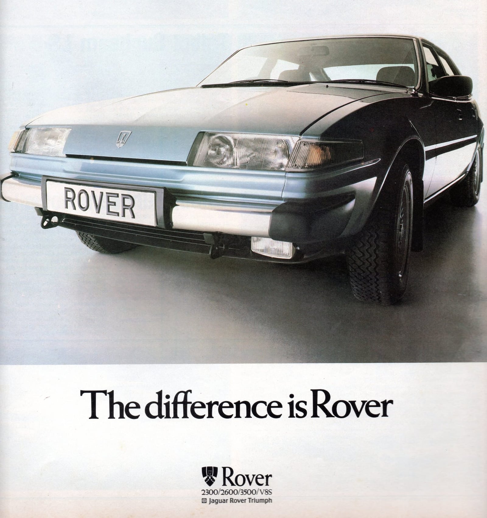 A period Rover SD1 advertisement headed The difference is Rover, showing the car in silver side profile
