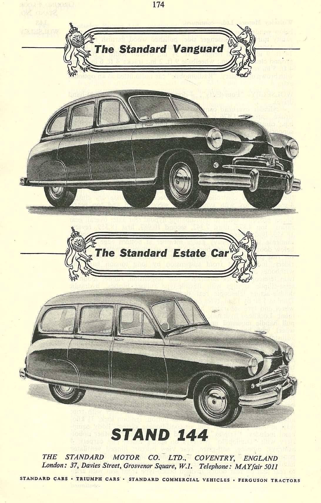 A period Standard Motor Company advertisement showing the Vanguard saloon and the Standard Estate Car