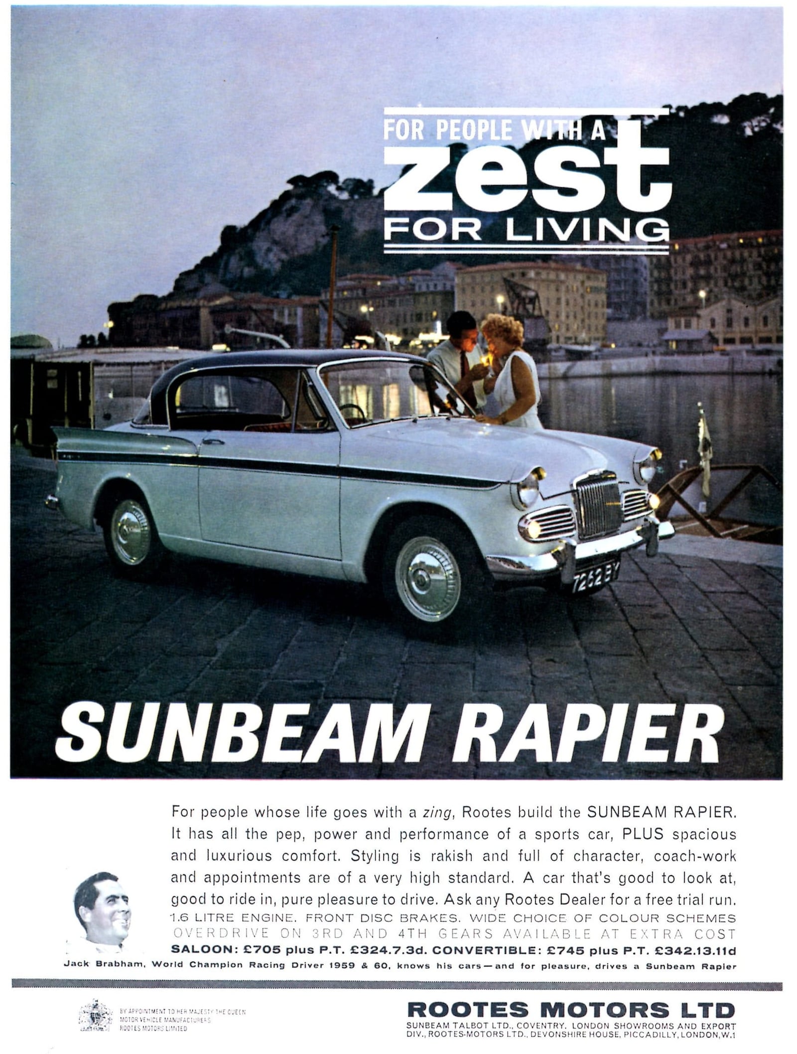 A period colour advertisement for the Sunbeam Rapier headed Zest for Living