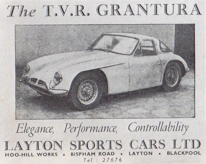 A period advertisement for the TVR Grantura from Layton Sports Cars of Blackpool