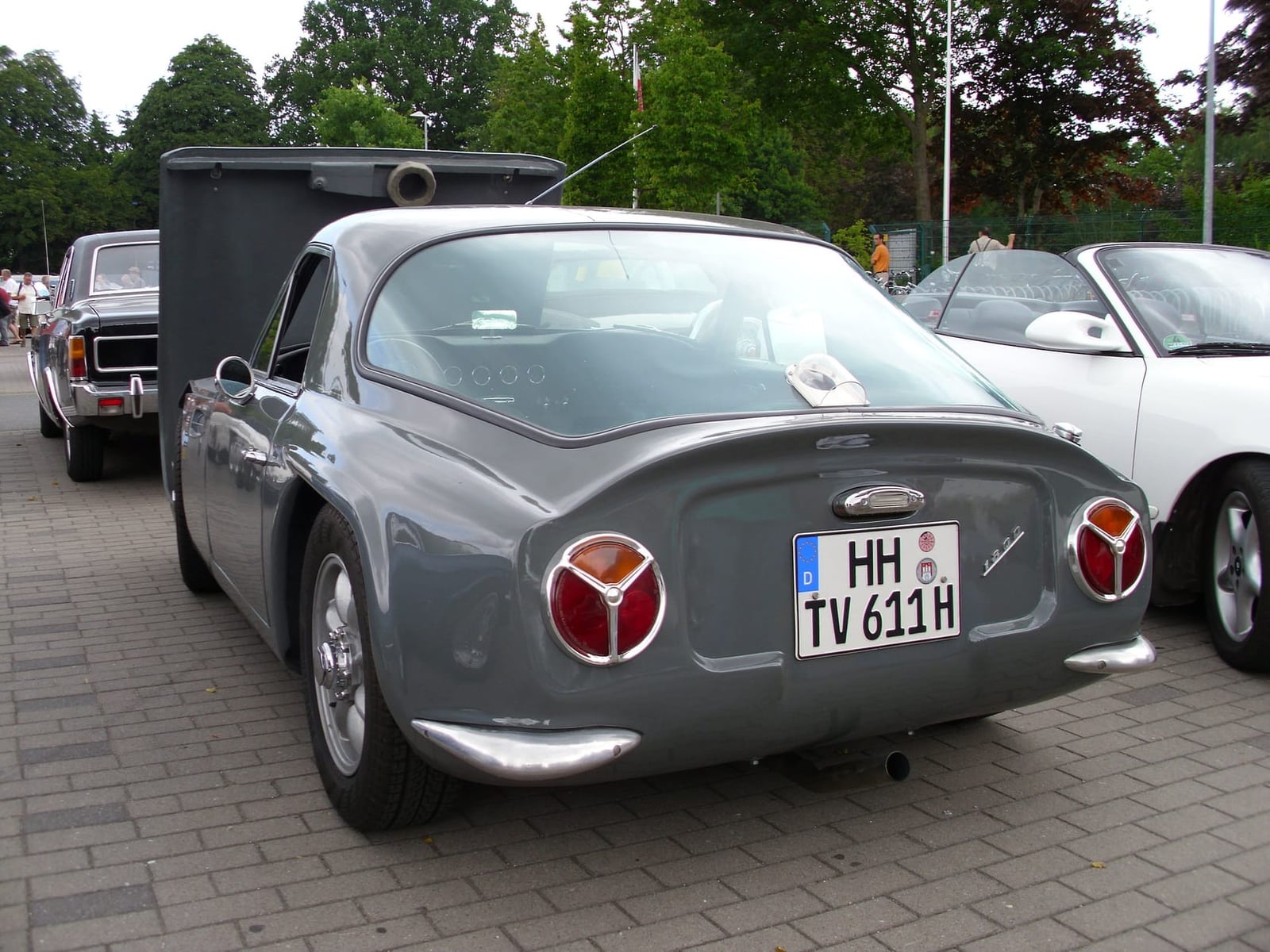A grey TVR Grantura Mk IV 1800S rear view with German registration
