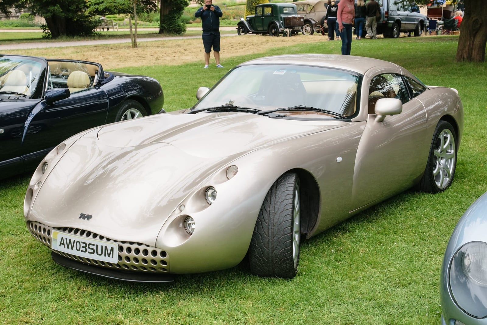 A champagne 2003 TVR Tuscan S 4.0 with UK registration AW03 SUM at a show