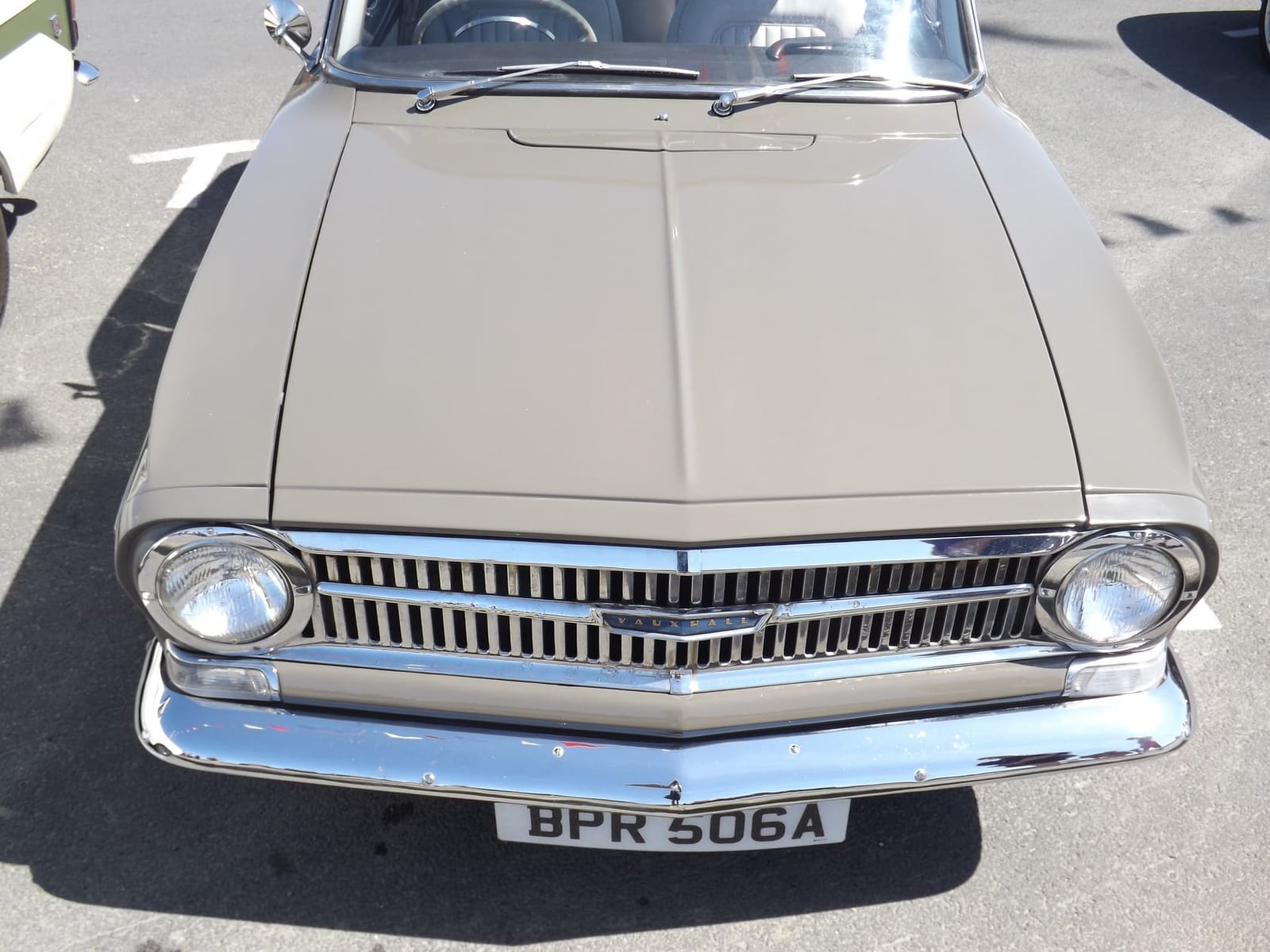 Close-up of the grille and quad headlamps of a Vauxhall VX4/90 FB, UK registration BPR 506A