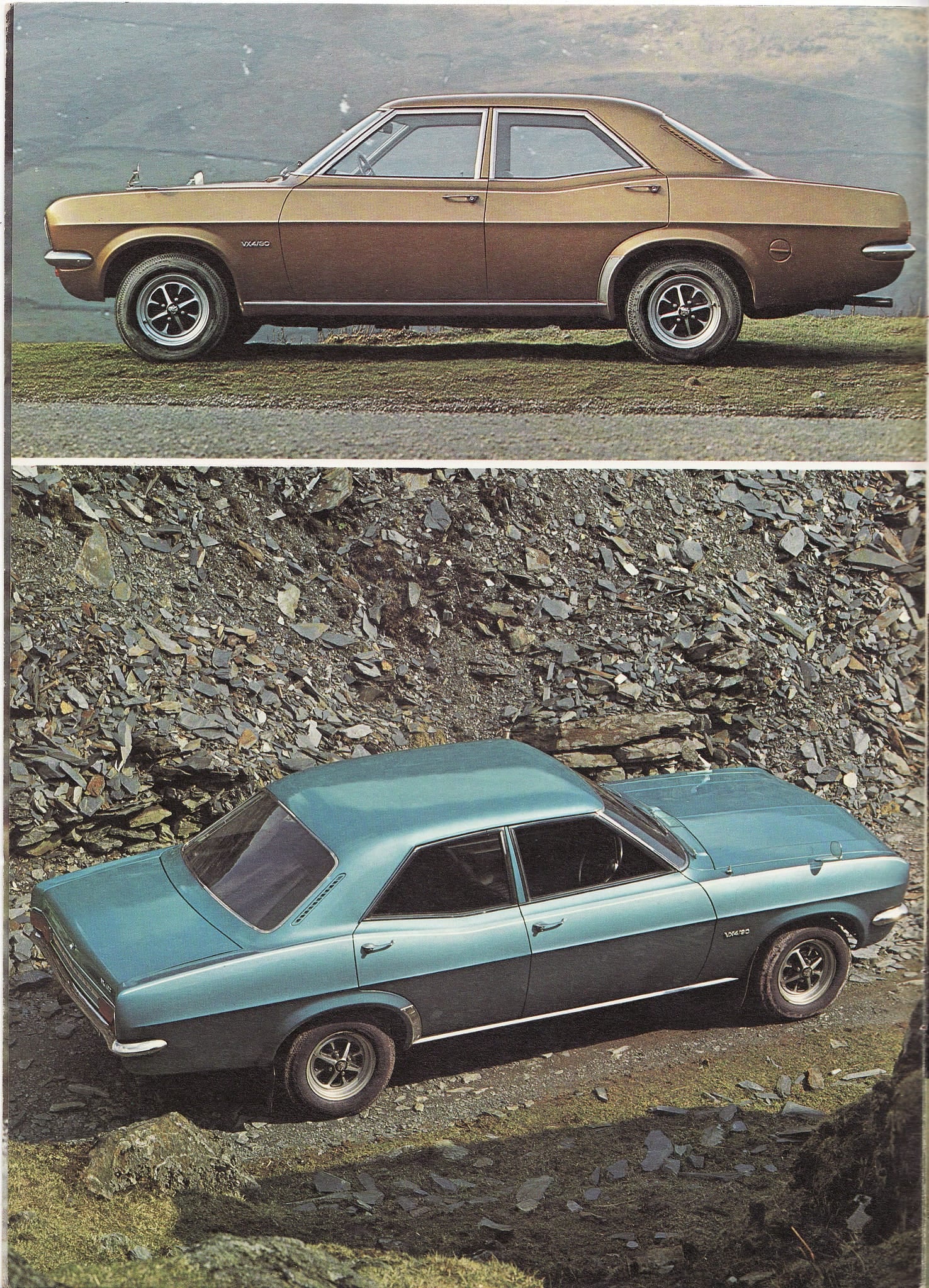 Period press photographs of the Vauxhall VX4/90 FD in brown and blue